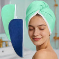 VOOVA & MOVAS Green & Navy Microfiber Hair Towel Wrap for Women 2-Pack, Super Absorbent Quick Dry Hair Towels Turban for Wet Hair After Shower, Soft Lightweight Hair Wraps