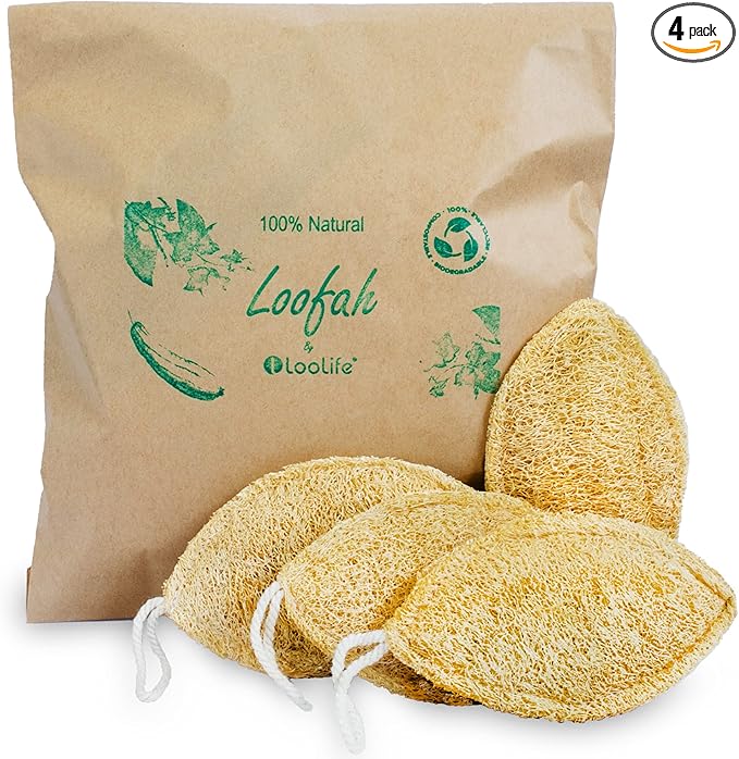 Natural Loofah Exfoliating Sponge (4 Pack) - Organic Loofah for Body - Biodegradable Shower Luffa - Natural Bath Sponges Loufa - Estropajos para el Cuerpo