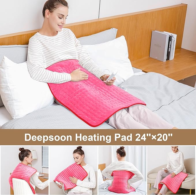 Deepsoon Heating Pad,Electric Heating Pads for Back,Neck,Moist Heating Pad for Abdomen Shoulder Knee Legs,Dry/Moist Heat&Auto Shut Off,Mother's Day Birthday for Men and Women,Fuchsia,24x20 Inch