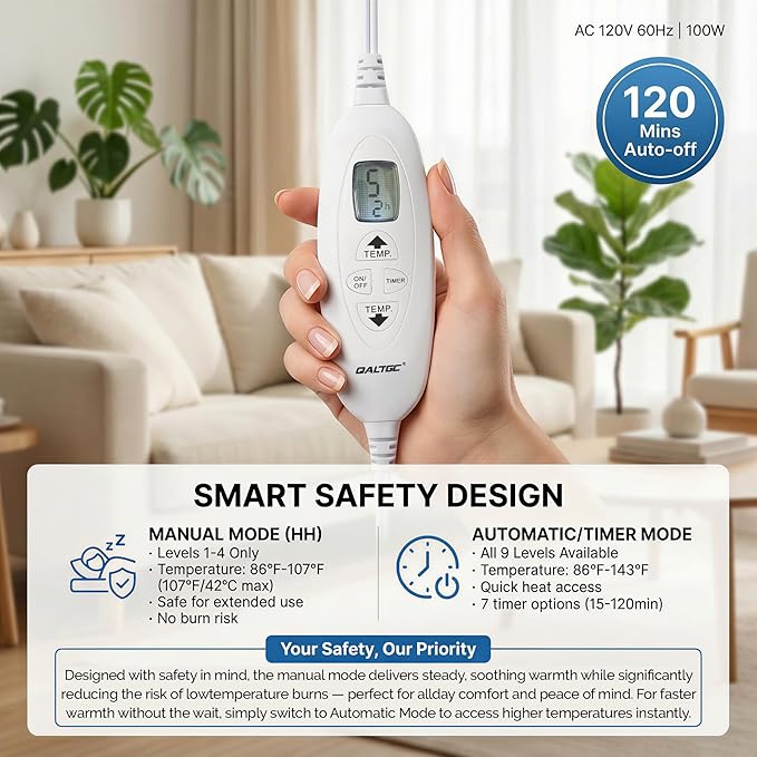 Electric Heating Pad, 2025 Upgraded Dual Mode Controller (Manual and auto Off Mode),Multiple Safety protections, Comfortable Soft, Machine Washable（12"x 24" Dark Blue）