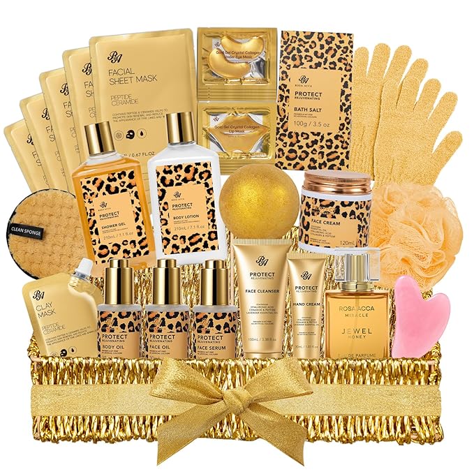 32 Pcs Mother's Day Gift for Mom, Honey & Almond Bath & Body Gift Basket for Women, Hydrating Face Skin Care Set, Self-Care Home Spa Basket Gift Set, Birthday, Christmas, Anniversary