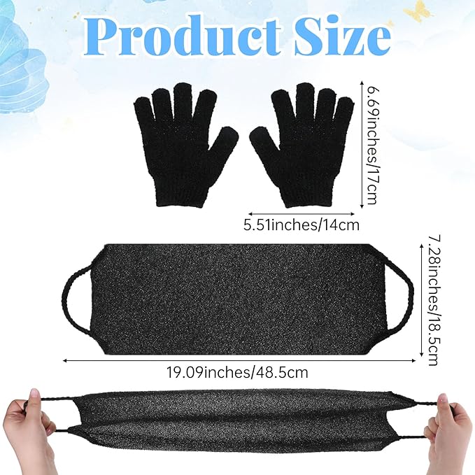 2 Pack Exfoliating Back Scrubber Bath Gloves Set Washcloth Back Scrubber Set Exfoliating Shower Towel with Gloves Cleaner Wash Glove to Remove Dead Skin Body Scrub Towel for Women Men Bath Shower