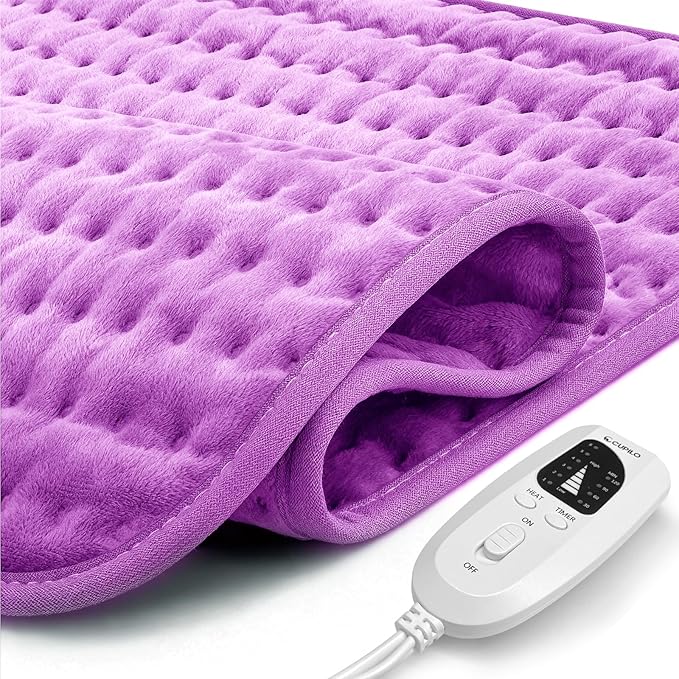 CuPiLo Heating Pad for Back Pain Relief, FSA Eligible HSA 17"x33" Large Heat Pad for Period Cramps, Electric Heating Pads for Back, 6 Heat Settings, Auto-Off, Mothers Day Gifts for Mom(Purple)