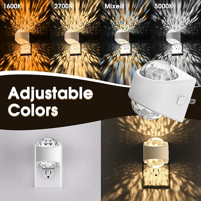 Briignite Night Light Plug into Wall, Color Changing Night Light for Kids, 3CCT Diamond Design Projector Nightlight, Dusk to Dawn Sensor for Nursery Bathroom Bedroom Gaming Room Decor Gift