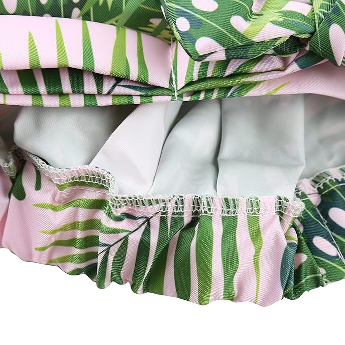 Shower Cap for Women Reusable Waterproof Bath Cap for Long Hair Cap for Shower Cute Extra Large Turban Shower Cap for Braids(Plantain Leaves)