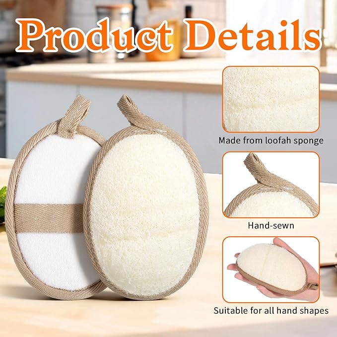 2Pcs Natural Loofah Exfoliating Body Scrubber, Made with Natural Egyptian Shower loofa Sponge, Shower Exfoliator for Women and Men, Loofah Exfoliating Body Scrubber for Bath