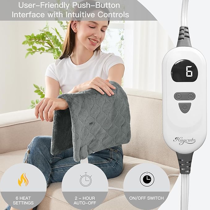 Heating Pad for Back Pain Relief fsa Eligible Items only List 12 x 24, Portable Heating Pad for Shoulder, Neck, Cramp, Menstrual Pain, with Upgraded 4 Timer & 6 Temperature Controller