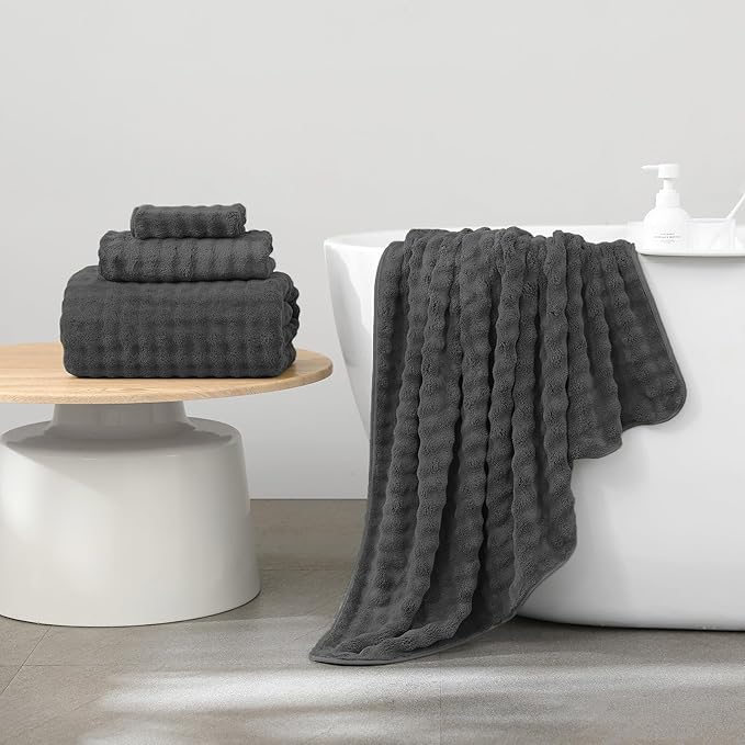 KBY Bath Towels Set of 2, Extra Large Bath Sheets 40X80 Inches,Quick Dry, Ultra Soft & Super Absorbent Oversized Bathroom Towel Sets for Adults, Gym, Spa, Pool & Hotel（Charcoal Gray）