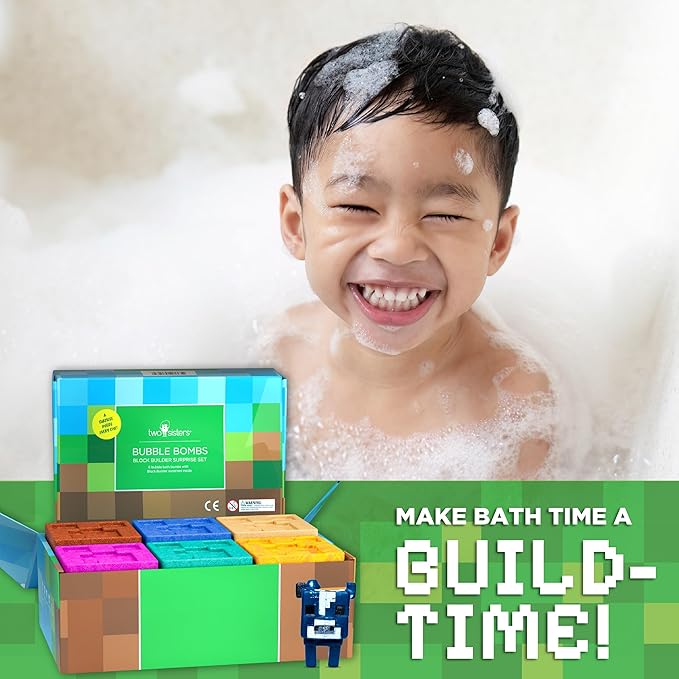 TNT Creeper Bath Bombs for Kids with Surprise Toys Inside (6 Pack) – Large Fizzy Bubble Mine Bomb - Easter Basket Stuffers for Boys, Fruity Scent, Skin-Safe, USA Made by Two Sisters
