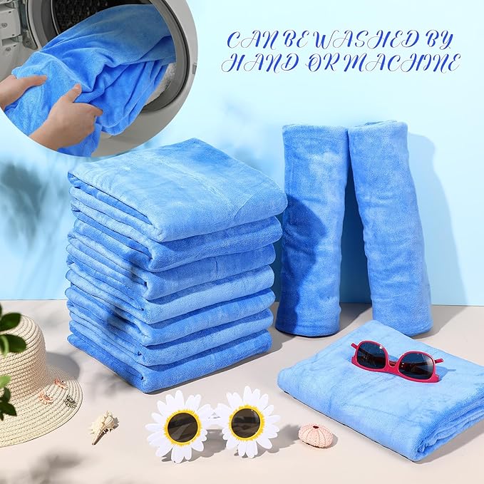 SmoothNovelty 16 Pack Microfiber Bath Towels Bulk 27'' x 60'' Oversized Beach Towel Highly Absorbent Extra Large Soft Drying for Shower Pool Salon Sauna Bathroom Gym Party (Simple,Royal Blue)