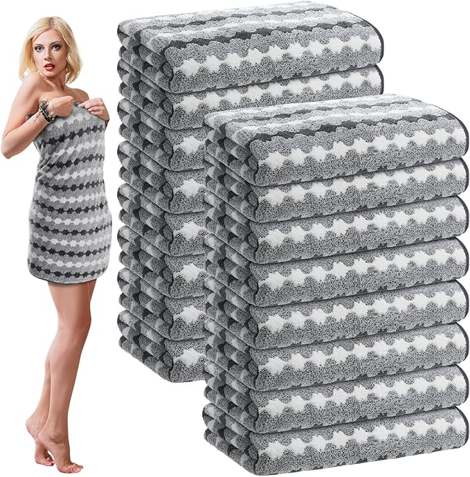 SmoothNovelty 16 Pack Microfiber Bath Towels Bulk 27'' x 60'' Oversized Size Bath Towel Highly Absorbent Extra Large Soft Drying for Beach Shower Summer Salon Sport Gym Party (Cone,Grey)