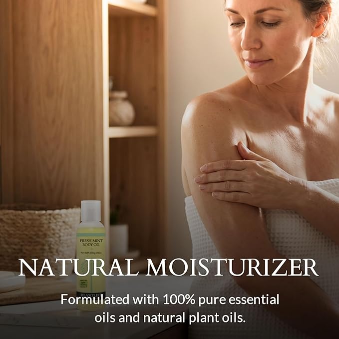 Plantlife Fresh Mint Body Oil - Moisturizing Natural Body Oil for All Skin Types - Nourishing Dry Skin and Making It Feel Soft and Silky for Women & Men - Bath, Body & Massage Oil - 4oz