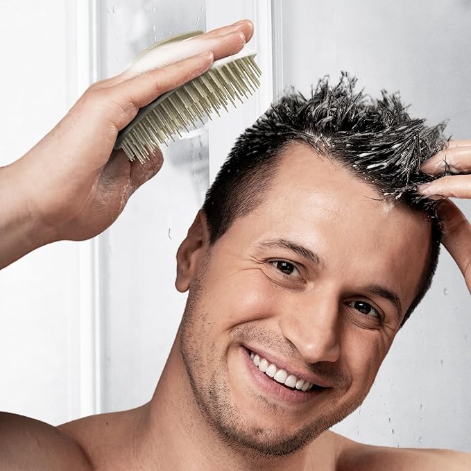 Ecoed 2 PC Scalp Massager Shampoo Brush, Scalp Scrubber & Exfoliator for Dandruff Removal, Wet & Dry Hair and Detangler for Men and Women, Suitable for Short Medium Hair (Natural)