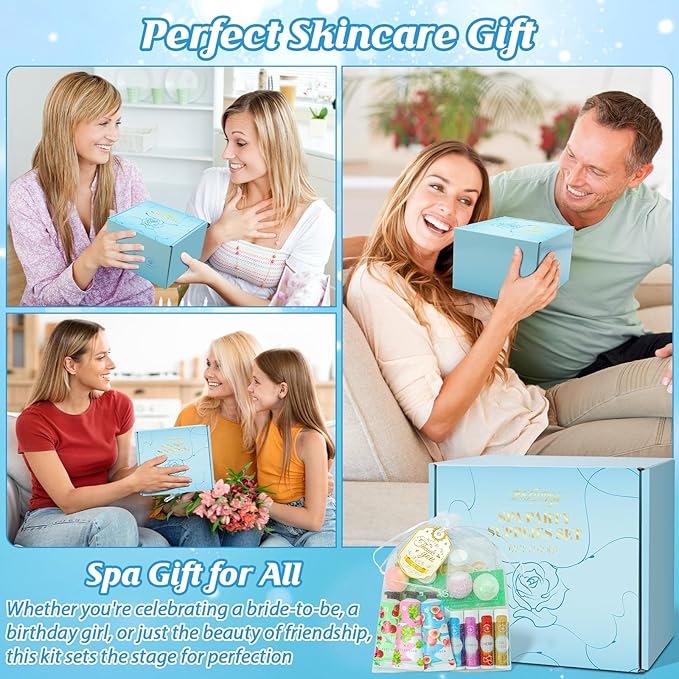 80PCS Spa Birthday Party Supplies, Include Face Masks, Lip Balm, Hand Cream, Under Eye Patches, Lip Mask, Foot Bath Bombs,Headband,Sleepover Spa Party Supplies Kit for Women Girls Gift Skincare Set
