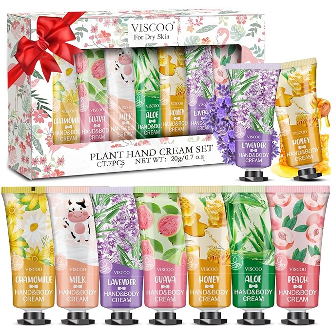 VISCOO 7 Pack Hand Cream Gifts Set for Women, Mothers Day Gifts, Teacher Appreciation Gift, Nurses Week Gift, Bulk Gifts for Women, Moisturizing Mini Hand Lotion Travel Size for Dry Cracked Hands