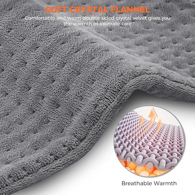 NOWWISH Heating Pad for Back Pain Relief & Period Cramps, 33x17 Inches Large Electric Heating Pad with 10 Heat Settings, Timer & Auto Shut-Off, Machine Washable, Mothers Day Gifts for Mom Women, Grey