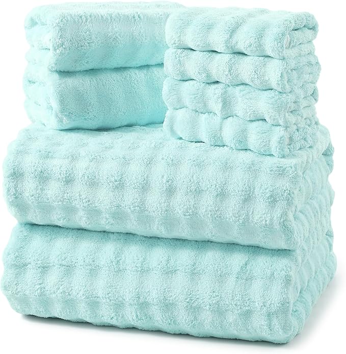 REDKISS 8-Piece Soft Bath Towel Sets, Extra Large 2 Bath Sheet (35×70 in), 2 Hand Towel, 4 Washcloth, Microfiber Quick Dry & Absorbent, Aqua Towels for Bathroom