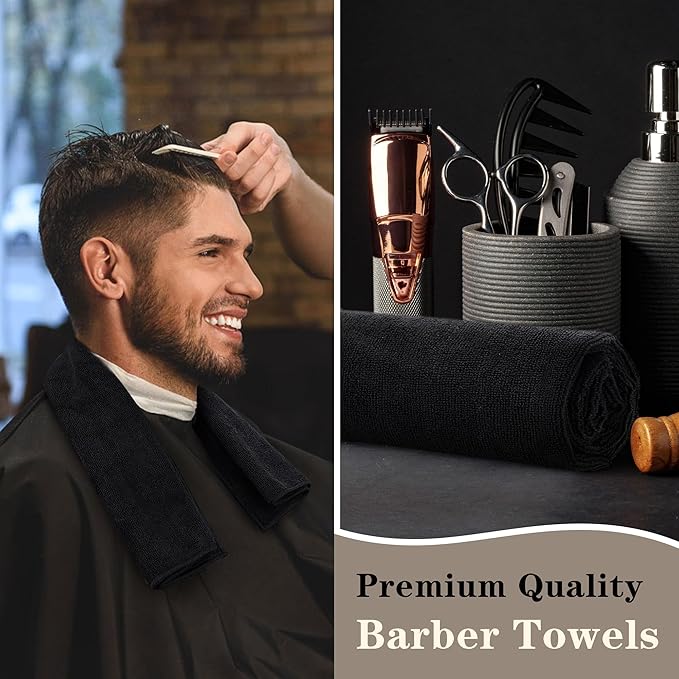FIXSMITH Salon Towels 24 Pack, Black Hand Towels for Bathroom, Quick Dry Gym Towels, Spa Face Towel, Absorbent Microfiber Towels for Salon, Barber, Gym, Bath, Pedicure and Home Hair Care,16 x 27 in