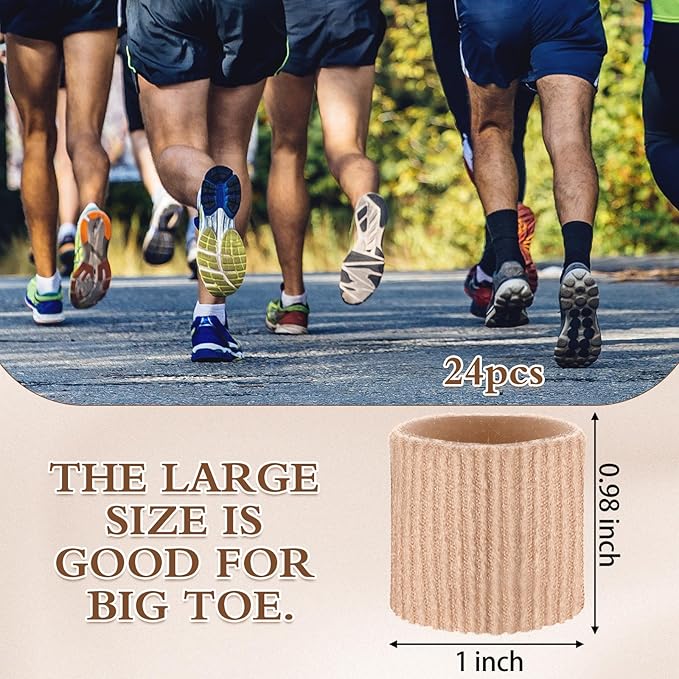 Blulu 24 Pieces Toe Tubes 0.98 Inches Cushion Tube Corn Pads for Toes Sleeves Soft Gel Protectors for Cushions Corns Blisters Calluses 3 Size(Skin Color,Large Size)