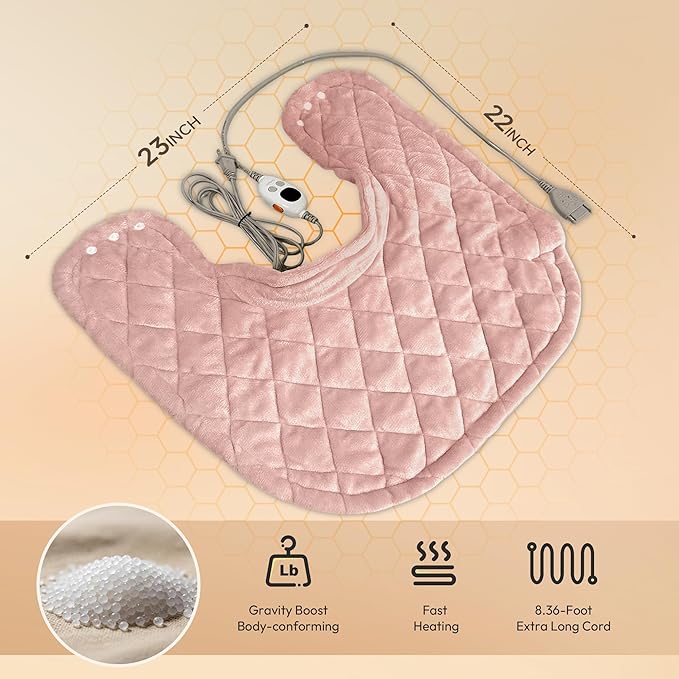 GOTCOZY Heating pad for Neck and Shoulders Pain Relief-Heat Wrap pad with Deep Penetrating Heat, 3H Auto Shut Off, 6 Heat Settings, 22"x23"Size, Ideal Gift for Women, Men, Elderly (Rose Pink)