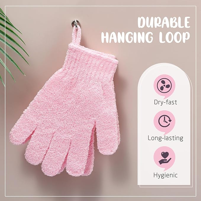 Didaey 104 Pcs Exfoliating Glove Bulk Shower Gloves with Hanging Loop Exfoliating Body Scrubber Dead Skin Remover for Body Bath Beauty Spa Massage Scrubs Men Women Bathing (Pink)