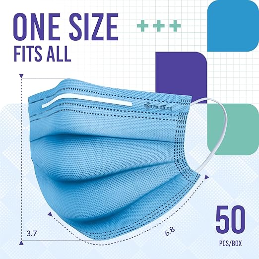 Medtecs Face Mask Disposable – Available in 50 & 2,000 pcs – ASTM Level 1, 3-Ply Breathable, Soft Fit – Adult Size – Ideal for Commuting & Daily Wear