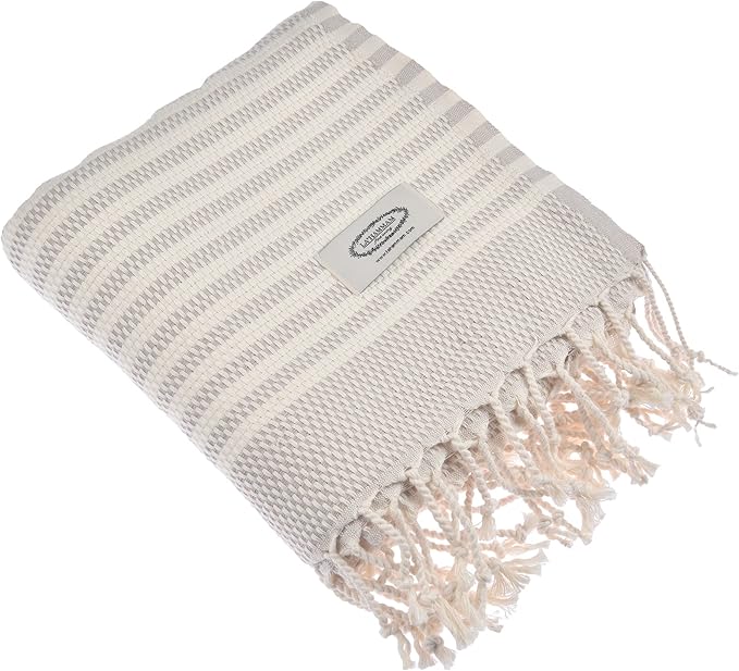 Personalized Embroidered Beach Towel | Throw Blanket, Easy Carry Sand Free, Highly Absorbent, Quick Dry, Turkish Towels for Camping Bath Sauna Beach Gym Pool Yoga SPA by Lahammam, Shiran, Beige