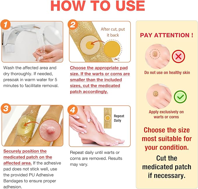 Samsali Wart Corn Remover Pads for Feet: 42 Pack Salicylic Acid Extra Strength Bandages for Plantar Warts Corns Small Callus on Feet Hands Toes - Safe Effective Treatment for Adults Teens