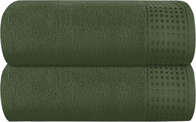 GLAMBURG 100% Cotton Oversized 2 Pack Bath Sheets 35x70, Ultra Soft Highly Absorbant Compact Quickdry & Lightweight Large Bath Sheet Set, Ideal for Gym Travel Camp Pool - Olive Green
