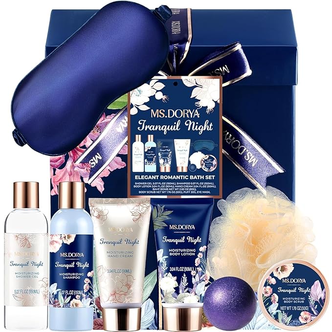 Spa Gifts for Mom- Mother's Day Spa Bath Gift Set with Body Lotion, Shower Gel, Hand Cream & Body Scrub - Lavender Chamomile Scent Self Care Gifts for Women Mom Wife Girlfriend - Relaxing Home Spa Kit