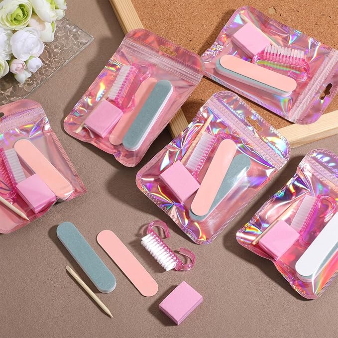 6 Set Disposable Manicure Kit Salon Supplies Press On Nail Tool Kit with Mini Nail Files Buffers Bulk Handle Grip Brush Wood Stick for Salon Home Fingernails Toenails