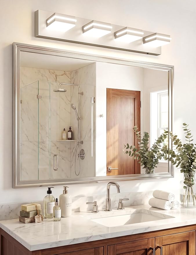 VOLISUN Modern Bathroom Vanity Light Fixtures (4-Light, 30-Inch), 5CCT Dimmable Bathroom Light Fixtures Over Mirror, 360°Rotatable Head, Brushed Nickel LED Vanity Lights for Bathroom-ETL Certificated