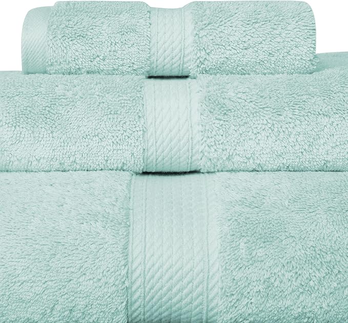 SUPERIOR Egyptian Cotton Pile 3 Piece Towel Set, Includes 1 Bath, 1 Hand, 1 Face Towel/Washcloth, Ultra Soft Luxury Towels, Thick Plush Essentials, Guest Bath, Spa, Hotel Bathroom, Sea Foam