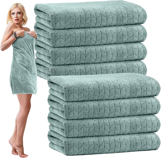 SmoothNovelty 16 Pack Microfiber Bath Towels Bulk 27'' x 60'' Oversized Size Bath Towel Highly Absorbent Extra Large Soft Drying for Beach Shower Summer Salon Sport Gym Party (Wheat,Green)