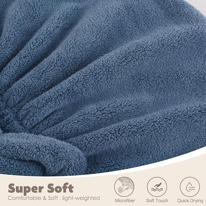 SUNLAND Large Microfiber Hair Drying Caps with Bow knot Fast Drying Shower Cap Soft and Absorbent hairWrap Hair Turban Bath Caps for Curly Thick and wet Hair 11 X 13.4 inch 2 Pack Dark Blue