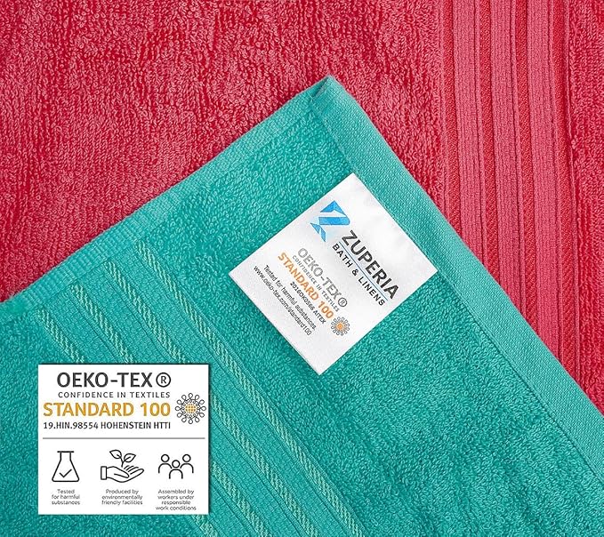 ZUPERIA Premium Multicolor Bath Towels Set of 8 (27" x 54") 100% Pure Cotton Shower Towels Soft Feel, Lightweight & Highly Absorbent Towels for Bathroom, Pool, Spa and Hotel Use