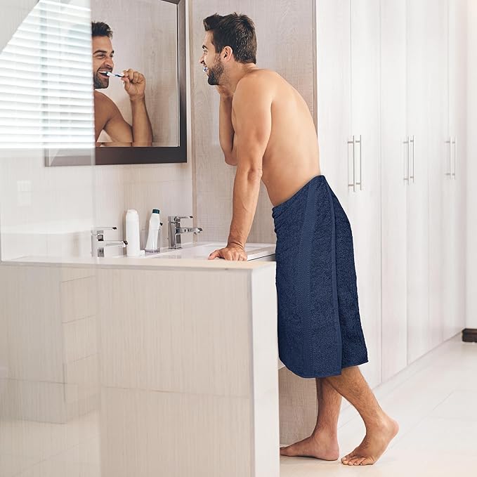 Commercial Bulk Pack of 12 Small Bath Towels – 100% Cotton Terry 24" x 46" – Ideal for Hotels, Salons, Gyms, Spas & Institutional Use – Navy Blue