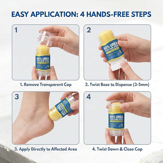 60% Urea Stick with 2% Salicylic Acid, Moisturizer for Dry Cracked Feet, Knees, Elbows & Hands, Exfoliating Softener, Cracked Feet and Callus Removal - 1.41 Oz (2pcs)