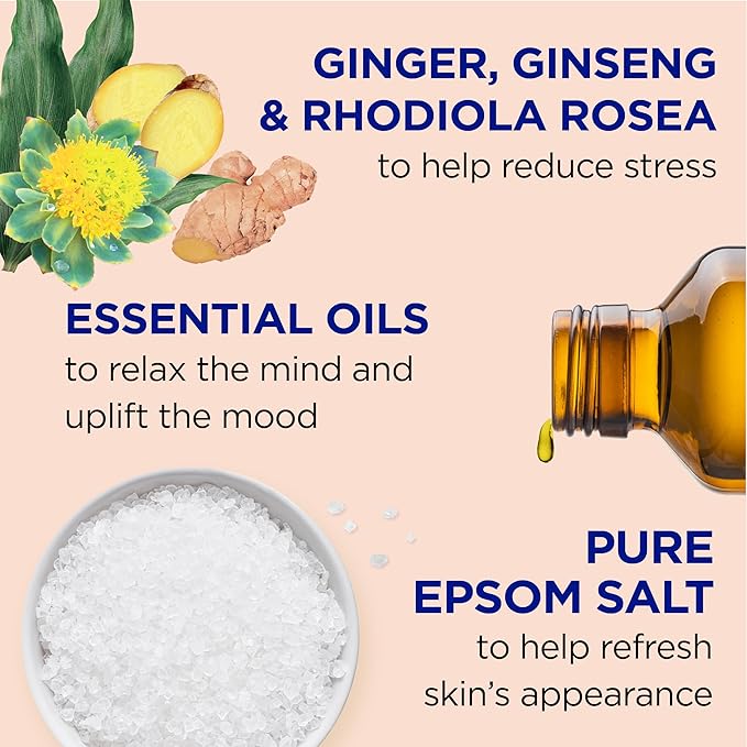 Dr Teal's Foaming Bath with Pure Epsom Salt, Stress Relief with Ginseng & Ginger, 34 fl oz (Pack of 4)
