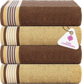 CASA COPENHAGEN He & She 4Pcs 100% Egyptian Cotton Large Designer Towels Gift Set- Brown - Beige, 550 GSM, 55"x27", 4Bath Towels for Bathroom (Box Pack, Set for Women & Men)