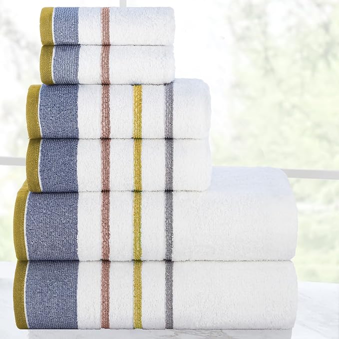 CASA COPENHAGEN White Bay 6Pcs 100% Egyptian Cotton Large Designer Towels Gift Set- Grey - Charcoal, 600GSM, 2Bath 2Hand 2Washcloths, Bath Towels for Bathroom Set for Women & Men