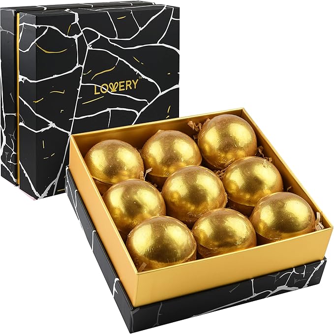 Mothers Day Gifts, 24K Gold Bath Bombs Set, Deluxe Marble Bath Bomb Gift Set, 9 Bath Bombs for Women & Men, Perfect for Bubble & Spa Bath, Natural Scents, Vanilla Coconut, Lavender, Jasmine & More