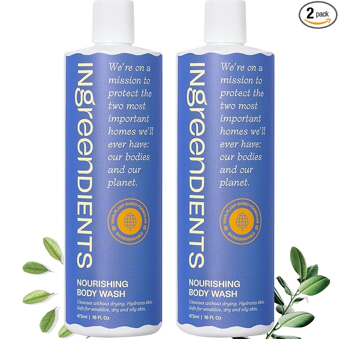 Ingreendients Natural Body Wash With Organic Ingredients - Moisturizing For Dry and Sensitive Skin, Vegan, Cruelty Free, Sulfate Free, Betaine Free (2 x 16 FL. Oz)