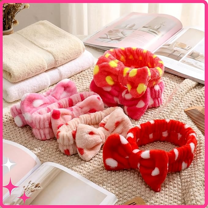 WILLBOND 24 Pieces Spa Headband Bulk Skincare Headbands Face Wash Makeup Hairband Bow Facial Washing Face Head Wraps Adjustable Soft Flannel Towel for Women Shower (Casual)