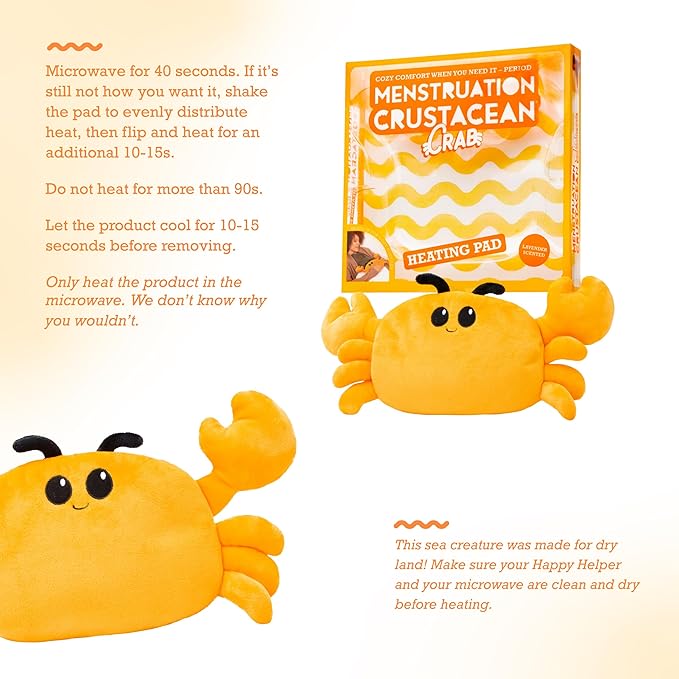 Menstruation Crustacean Crab by Relatable, Microwavable Heating Pad For Period Cramps, Cuddly Plushies and Gifts for Mom, Includes 1 Lavender Scented Heating Pad Plushy