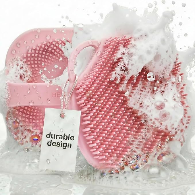 Silicone Body Scrubber for Shower - Exfoliating Body Brush with Non-Slip Grip - Durable Loofah Alternative - Soft Bristles for Gentle Cleansing, High Lather & Quick Drying, Pink