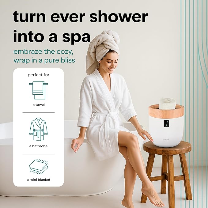 SereneLife Counter Towel Warmer Bucket - with Customized Fragrance for Spa and Bathroom, Luxury Heater, Auto Shut Off, Fits 1 Large Blanket, Bathrobe, PJs (Natural)