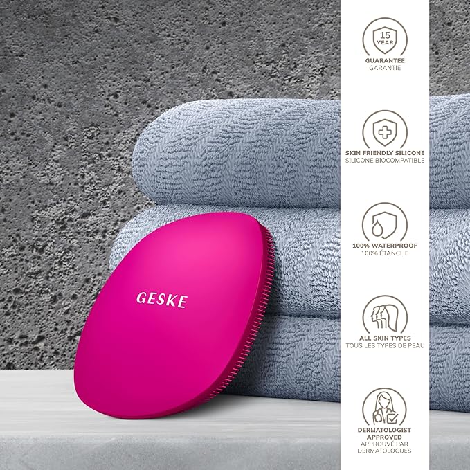 GESKE SmartAppGuided™ Facial Brush | 4 in 1 | Professional Facial Cleansing Brush | Skin Cleansing Silicone Facial Brush | Routine Skincare | Gentle Cleansing | Facial Cleanser