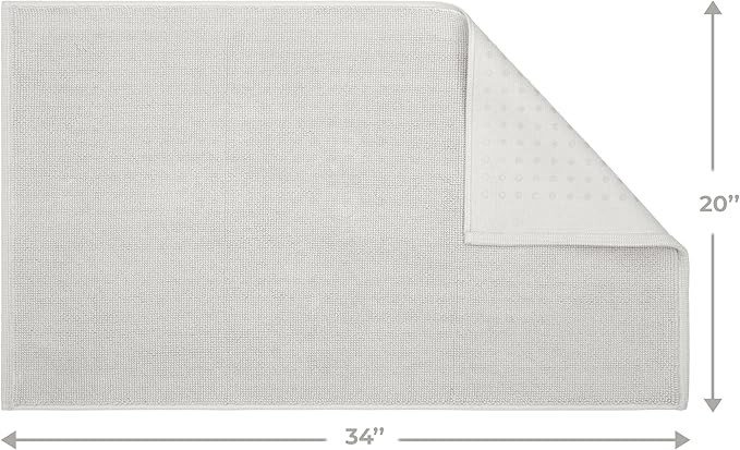 Cotton Paradise 100% Cotton Non Slip Bath Mats for Bathroom, 20x34 inch Soft Absorbent Quick Dry Machine Washable Floor Bath Mat, Silver Grey Bath Rug