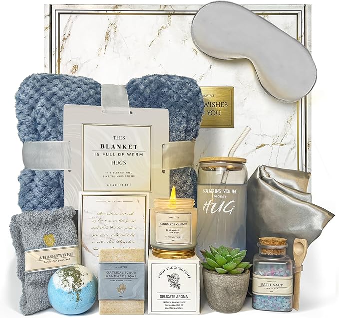 AHAGIFTREE Get Well Soon Gift Baskets For Women,12PC Get Well Gifts for Women After Surgery,Birthday Gifts,Care Package,Grief,Sympathy,Condolences Gift Basket for Friend (navy blue)
